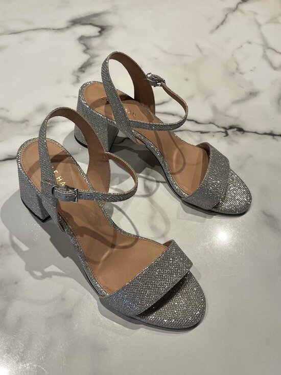 Cole Haan Shoes - Cole Haan Josie Silver Glitter Block Heel Sandals - Size 7 1/2